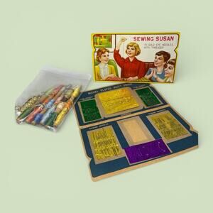 Vintage Sewing Needle Cards Rust Proof Darners Sewing Susan Wooden Bobbins